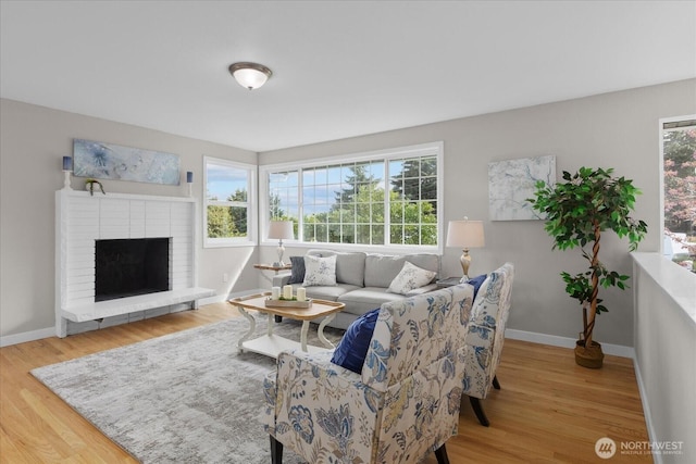 living area featuring wood finished floors, baseboards, and plenty of natural light