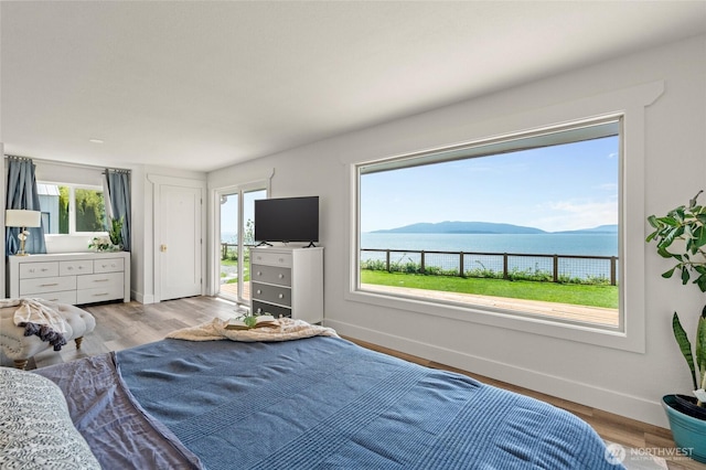 bedroom with baseboards and light wood-style floors
