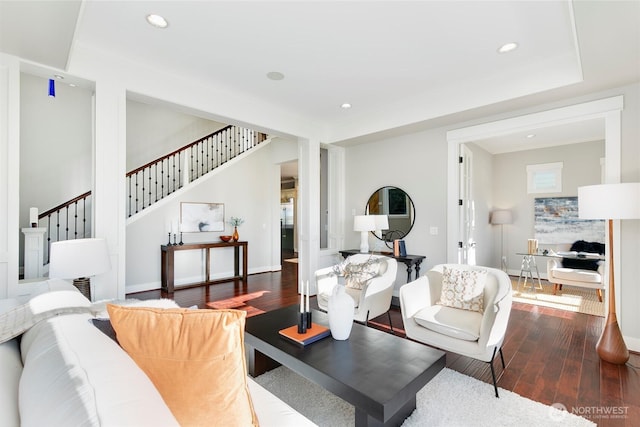 3048 39th Ave W, Seattle, WA 98199 - living area featuring recessed lighting, baseboards, stairs, and hardwood / wood-style floors
