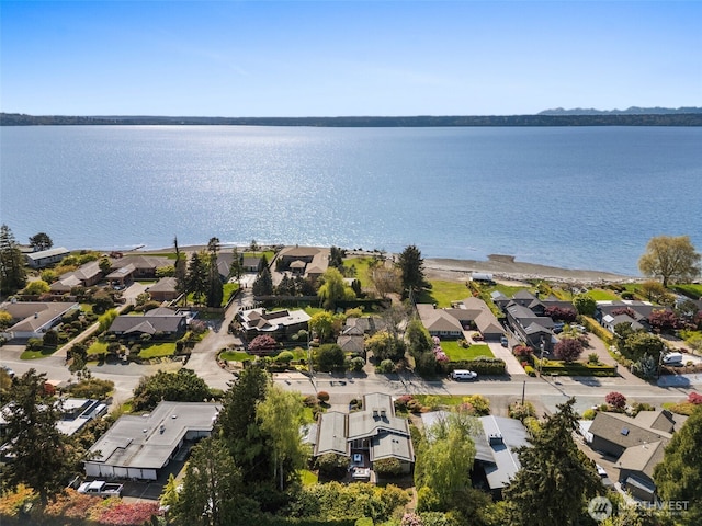 bird's eye view with a water view and a residential view