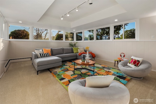 sunroom with track lighting and baseboard heating