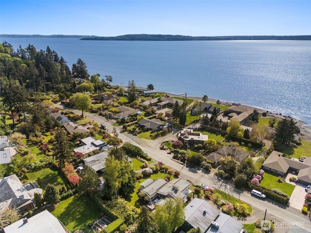 aerial view with a water view and a residential view