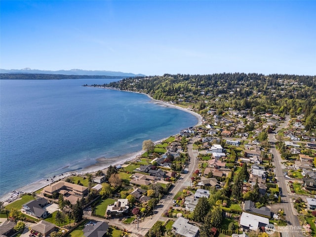 birds eye view of property with a residential view and a water and mountain view