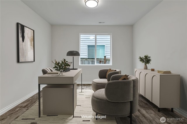 24204 SE 278th St, Maple Valley, WA 98038 - home office with dark wood-type flooring and baseboards