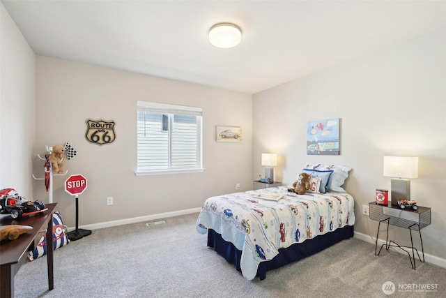 bedroom with visible vents, baseboards, and carpet floors