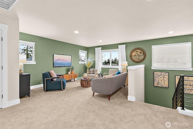 14232 SE 284th Pl, Kent, WA 98042 - carpeted living room with recessed lighting, visible vents, and baseboards