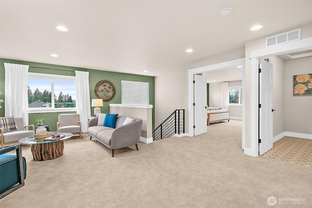 14232 SE 284th Pl, Kent, WA 98042 - sitting room featuring an upstairs landing, visible vents, carpet floors, and recessed lighting