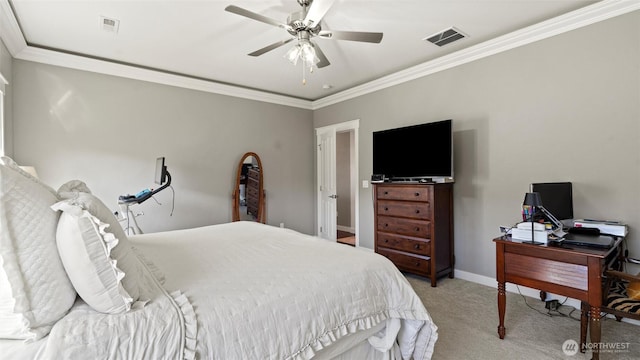 131 NW Blalock Dr, College Place, WA 99324 - bedroom with baseboards, light carpet, crown molding, and visible vents