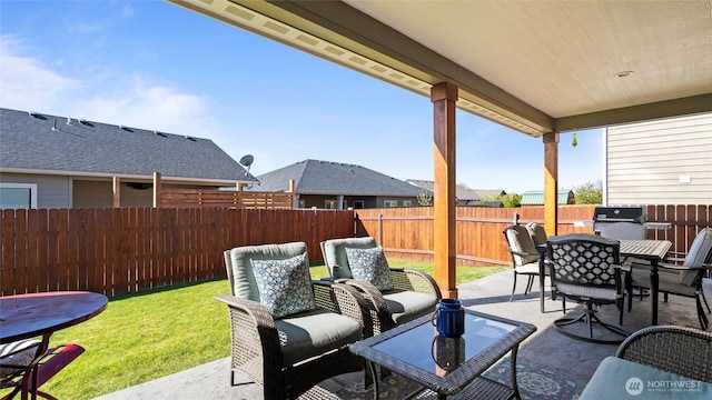 131 NW Blalock Dr, College Place, WA 99324 - view of patio / terrace featuring outdoor dining area, a fenced backyard, and a grill