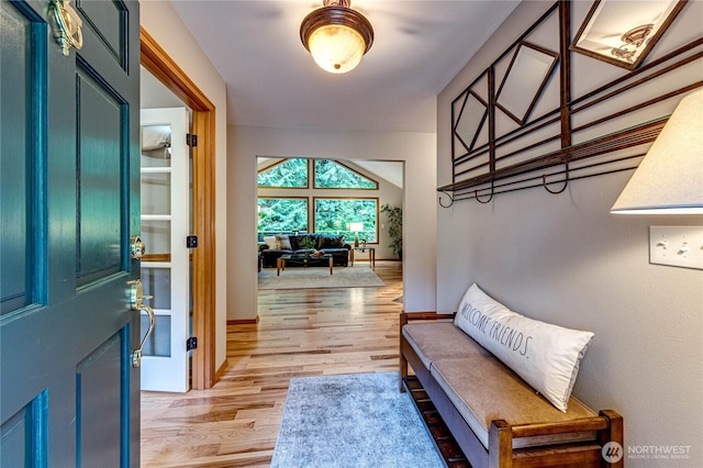 entrance foyer with baseboards and light wood finished floors