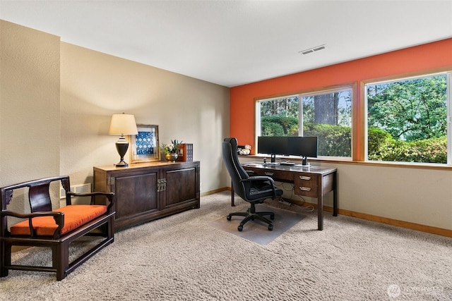 24264 133rd Ave SE, Kent, WA 98042 - home office with carpet, baseboards, visible vents, and a wealth of natural light