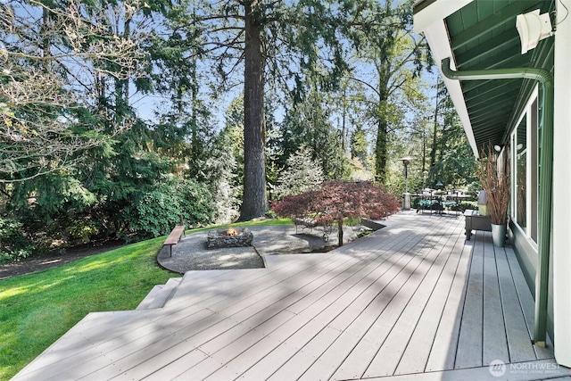 24264 133rd Ave SE, Kent, WA 98042 - wooden deck featuring a lawn, an outdoor fire pit, and outdoor dining area