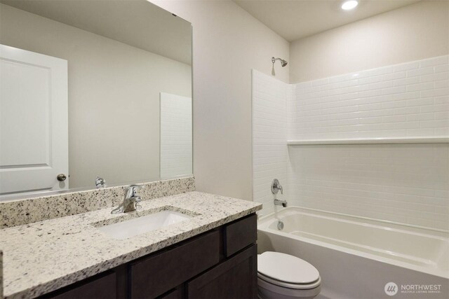 2306 158th Street Ct E, Tacoma, WA 98445 - full bathroom featuring toilet, recessed lighting, vanity, and shower / washtub combination