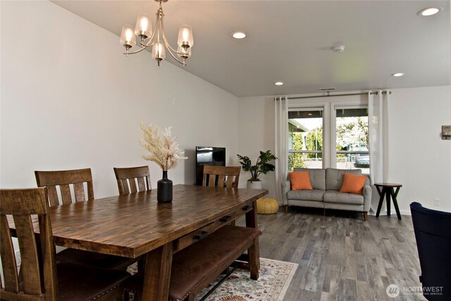 21221 SE 271st Pl, Maple Valley, WA 98038 - dining space with a chandelier, recessed lighting, and wood finished floors