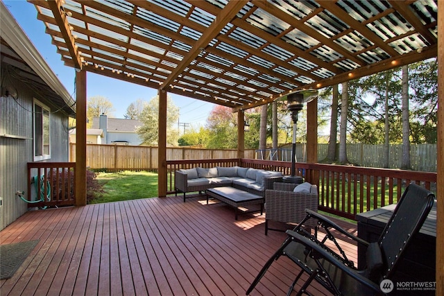 21221 SE 271st Pl, Maple Valley, WA 98038 - deck with a pergola, a yard, a fenced backyard, and an outdoor hangout area