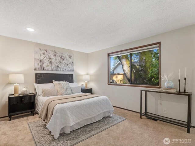 8142 NE 145th Pl, Kenmore, WA 98028 - bedroom with recessed lighting, carpet, a textured ceiling, and baseboards