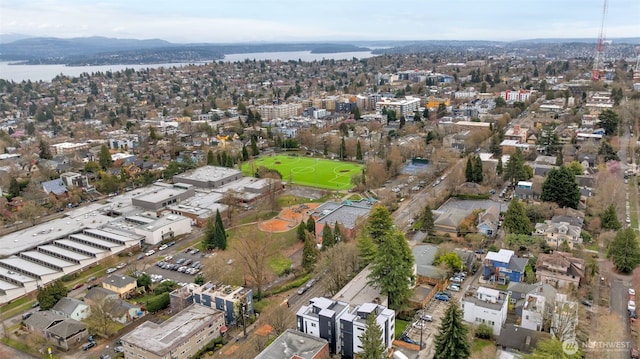 431 19th Ave E, Seattle, WA 98112 - aerial view of property and surrounding area with a water and mountain view