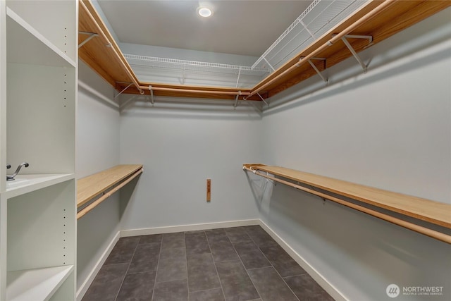 spacious closet featuring dark tile patterned floors