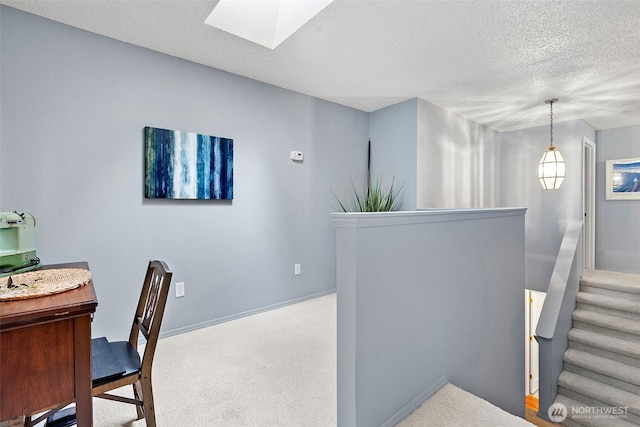 2336 Killarney Ct NW, Olympia, WA 98502 - office space with a skylight, a textured ceiling, baseboards, and carpet flooring