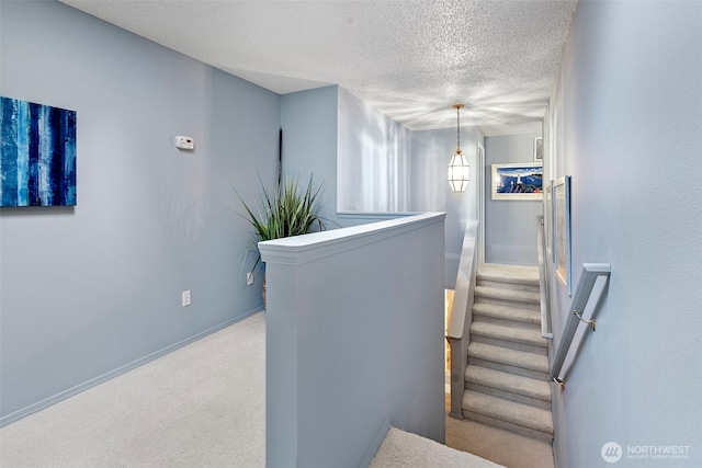 2336 Killarney Ct NW, Olympia, WA 98502 - staircase featuring a textured ceiling, carpet flooring, and baseboards