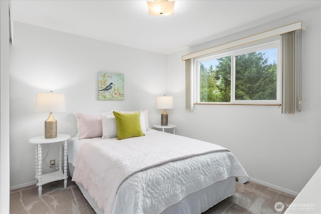 bedroom with baseboards and carpet flooring
