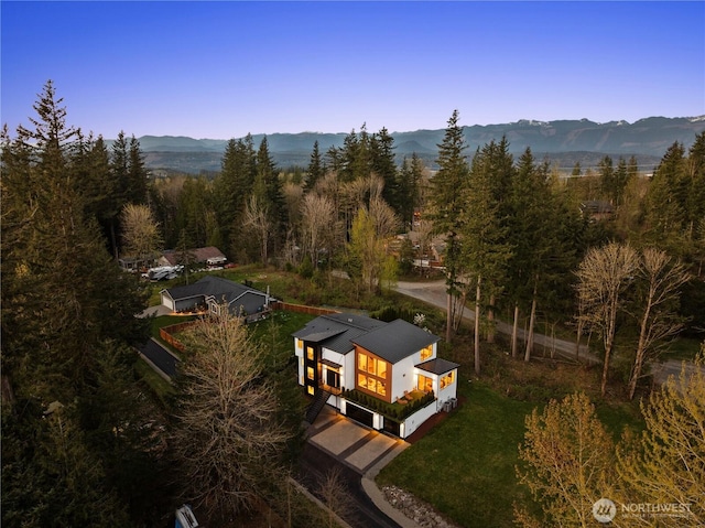 birds eye view of property featuring a mountain view