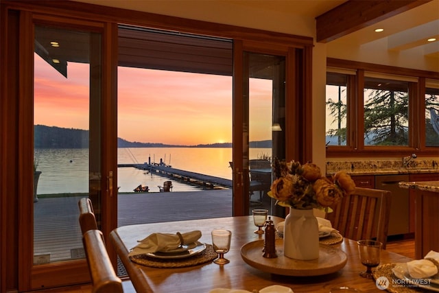 3193 Northshore Rd, Bellingham, WA 98226 - dining room featuring a water view and recessed lighting