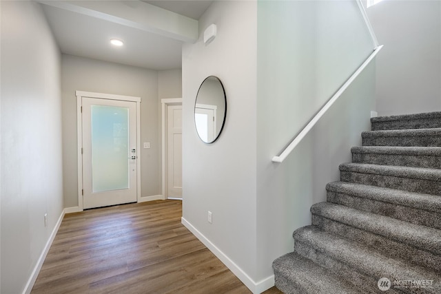 3009 Oleander Ln, Blaine, WA 98230 - entryway with stairs, recessed lighting, baseboards, and wood finished floors
