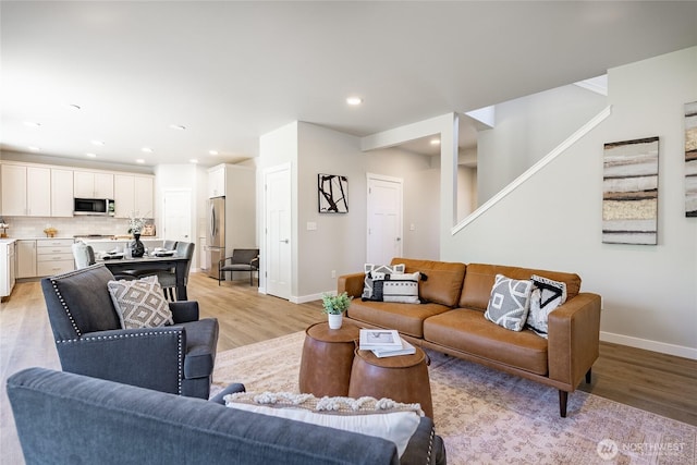 3009 Oleander Ln, Blaine, WA 98230 - living area with light wood-type flooring, baseboards, and recessed lighting