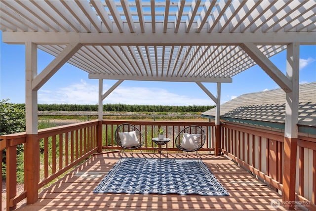 wooden terrace featuring a pergola