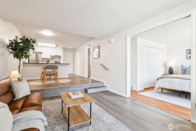 living room featuring baseboards and wood finished floors