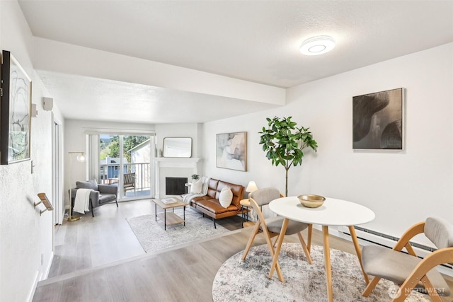 interior space with a fireplace and wood finished floors