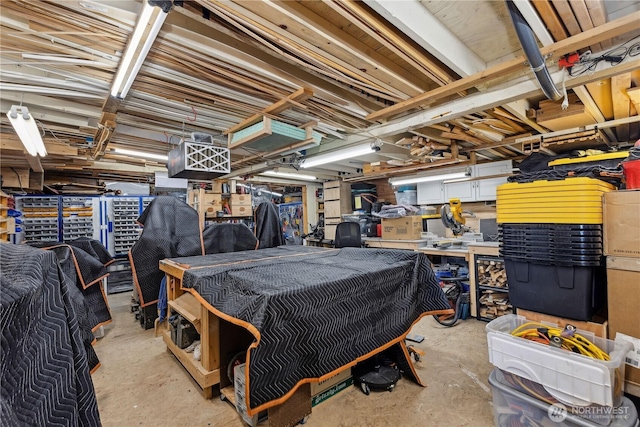 basement featuring a workshop area