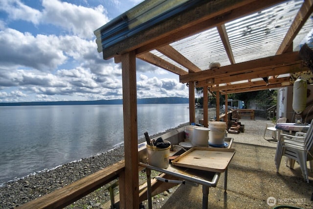 exterior space featuring a water view