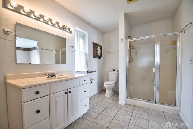 51 Canal Ln, Brinnon, WA 98320 - bathroom with a stall shower, vanity, and tile patterned floors