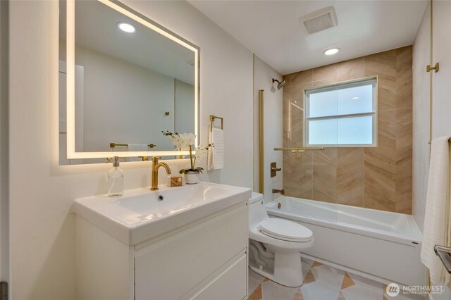 19010 12th Ave NE, Shoreline, WA 98155 - full bathroom with vanity, tub / shower combination, and recessed lighting