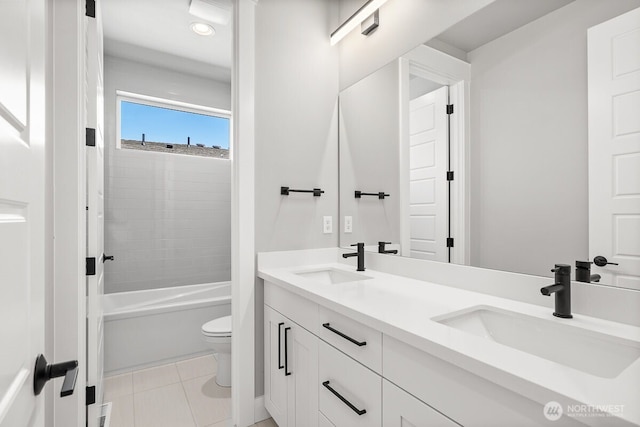 1436 238th St SE, Bothell, WA 98021 - bathroom featuring double vanity, a sink, tile patterned floors, and toilet