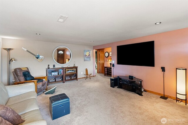 14407 Goodrich Dr NW, Gig Harbor, WA 98329 - living room with recessed lighting, carpet flooring, visible vents, and baseboards
