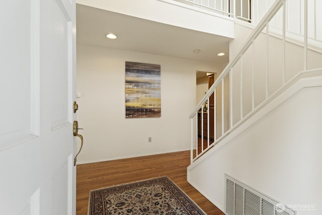 2003 Mill Pointe Dr SE, Mill Creek, WA 98012 - entrance foyer featuring wood finished floors, stairs, recessed lighting, and baseboards
