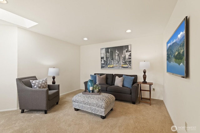 2003 Mill Pointe Dr SE, Mill Creek, WA 98012 - living room featuring light colored carpet, a skylight, recessed lighting, and baseboards