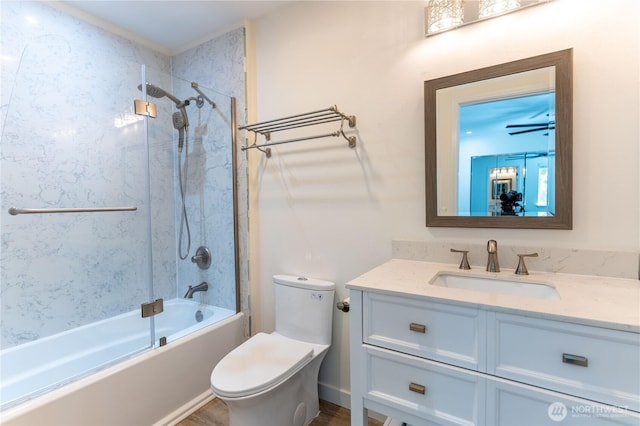 full bath featuring toilet, shower / tub combination, and vanity
