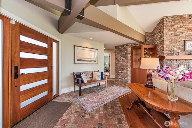 6250 Woodcock Rd, Sequim, WA 98382 - foyer entrance featuring brick floors and vaulted ceiling