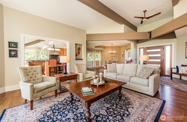 6250 Woodcock Rd, Sequim, WA 98382 - living area featuring plenty of natural light, a chandelier, and wood finished floors