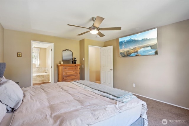 24214 38th Avenue Ct E, Spanaway, WA 98387 - bedroom with baseboards, carpet floors, ensuite bath, and ceiling fan