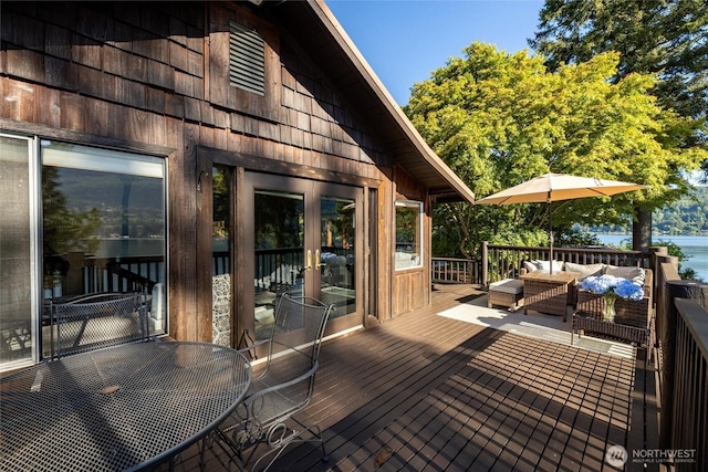 486 W Lake Samish Dr, Bellingham, WA 98229 - wooden terrace with an outdoor hangout area