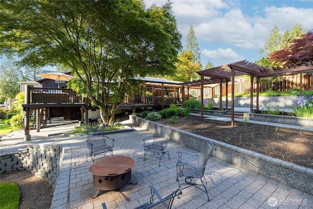 486 W Lake Samish Dr, Bellingham, WA 98229 - view of patio featuring a pergola, a deck, and stairway