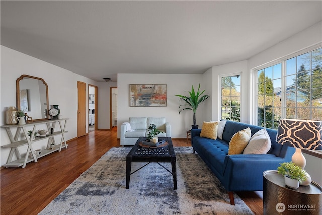 living room with wood finished floors