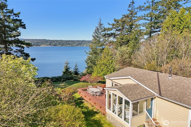property view of water with a wooded view