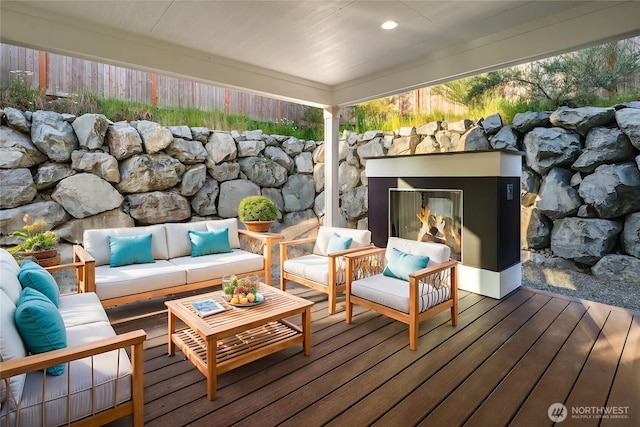 16515 26th St E, Lake Tapps, WA 98391 - wooden terrace featuring an outdoor living space with a fireplace
