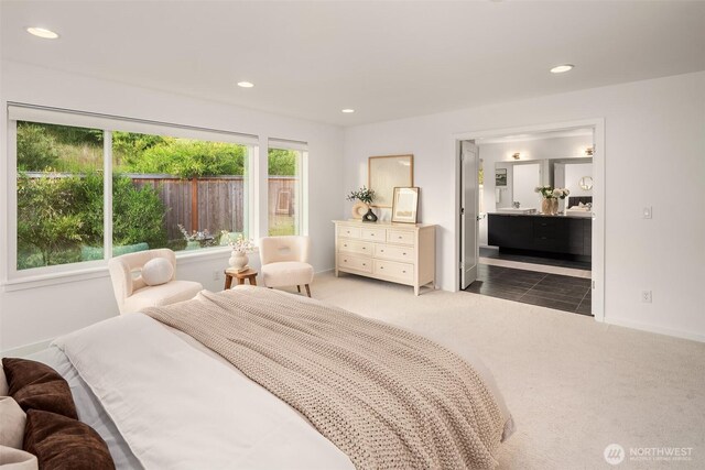 16515 26th St E, Lake Tapps, WA 98391 - bedroom featuring carpet flooring, recessed lighting, baseboards, and ensuite bathroom
